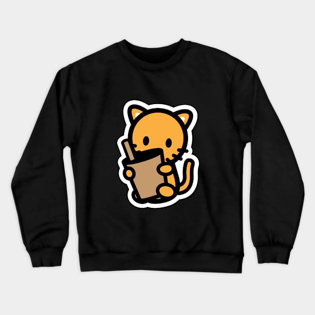 Cat Orange Coffee Boba Bambu Cute Kitten Animal Lover Crewneck Sweatshirt by Bambu